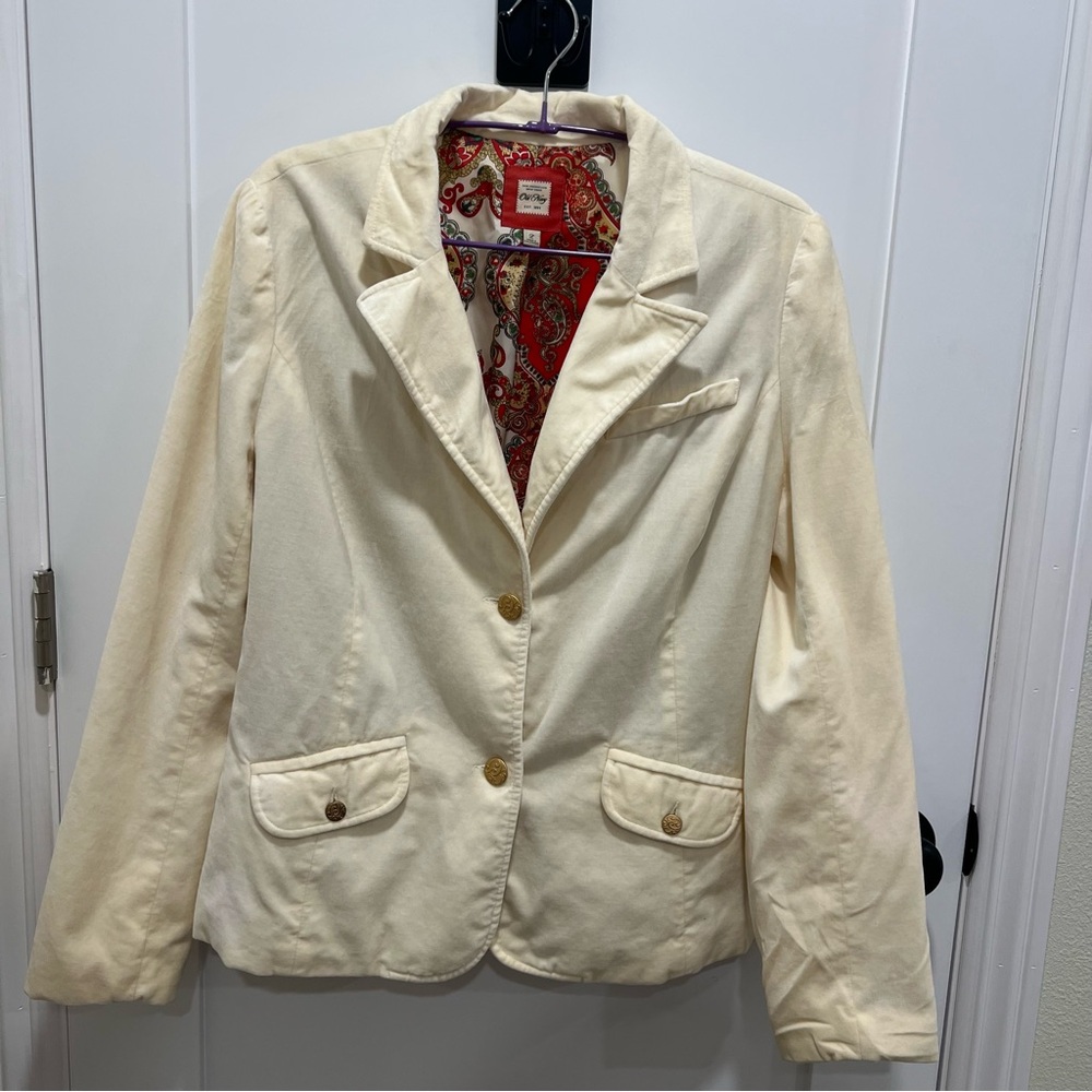 Vintage Old Navy Velvet Cream Blazer Women’s Size Large Y2K Preppy Comfy Cozy